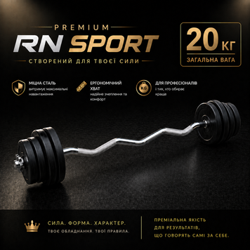 Штанга розбірна W-подібна Rn-Sport 20 кг із пластиковим покриттям BB-W20 фото