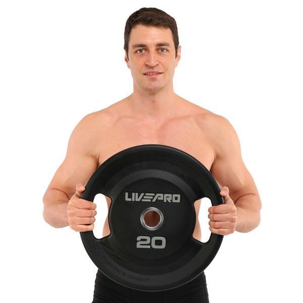 Блини диски поліуретанові 2 Handle металева втулка LiveUp LP8337-20 &oslash;51мм 20кг чорний LP8337-20 фото
